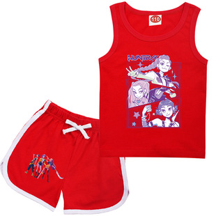Kpop Demon Hunter背心女童套装2025夏季卡通猎魔女团无袖T恤薄款