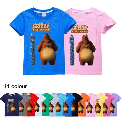 Grizzy动画儿童纯棉T恤熊鼠一家