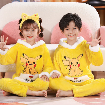 皮卡丘儿童睡衣法兰绒秋冬连帽