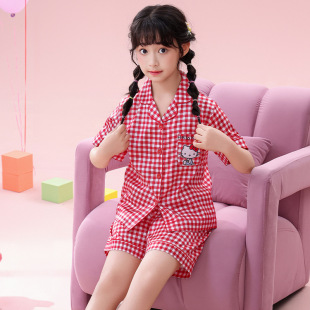 hellokitty冰雪丝短袖女童亲子睡衣套装家居服薄款凯蒂猫2025夏季