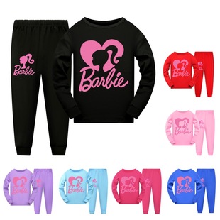 Barbie女童长袖长裤睡衣套装薄款2023秋冬芭比宝宝家居服卡通洋气
