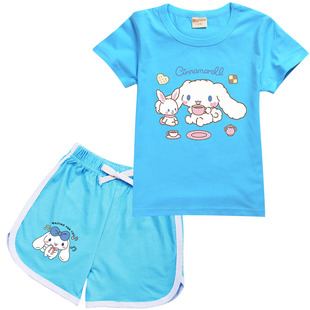 cinnamoroll玉桂狗短袖套装女童2023夏季宝宝薄款T恤卡通上衣纯棉