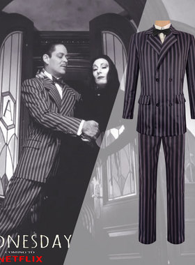 万圣节亚当斯一家黑色西服cos星期三Wednesday电影款 cosplay2022