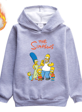 The Simpsons辛普森一家加厚不倒绒卫衣套头帽衫儿童冬季保暖上衣