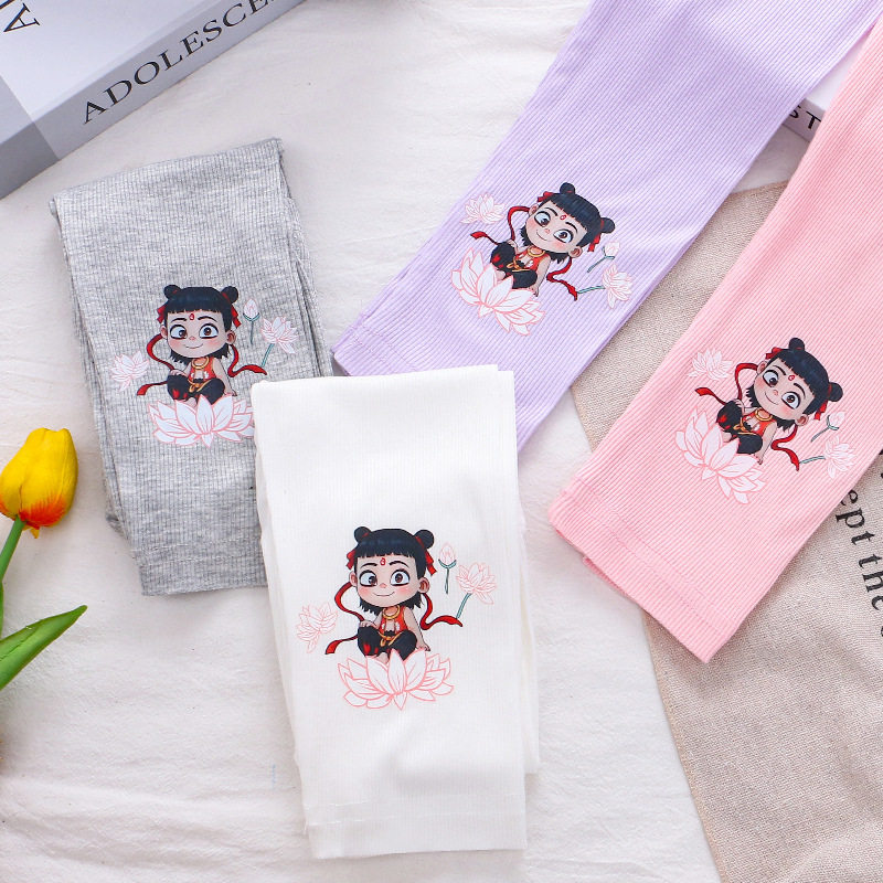 Nezha哪吒女童莫代尔打底裤螺纹棉抖抖裤防蚊裤夏季休闲长裤 2025