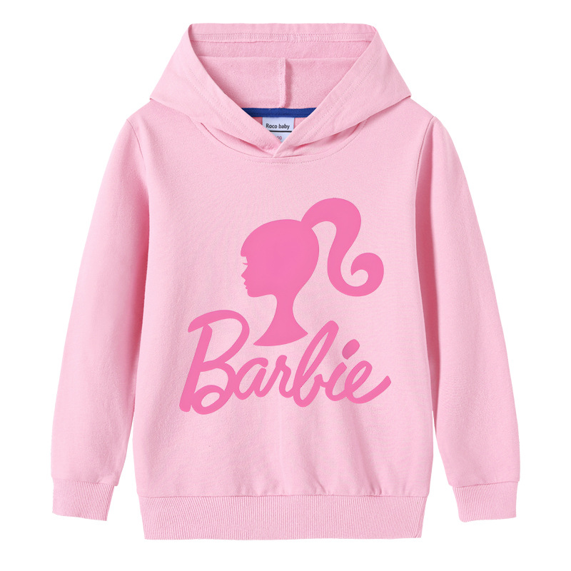 芭比女童纯棉连帽卫衣Barbie宝宝套头毛圈上衣外套长袖薄款休闲23