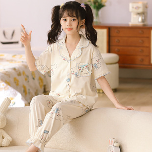 cinnamoroll儿童睡衣短袖长裤卡通夏季大童 开衫翻领娃娃领家居服