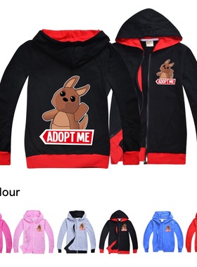 2022Adopt me秋季拉链外套儿童开衫上衣纯棉长袖帽衫卡通8-14岁薄