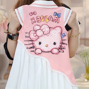 hellokitty女童polo衫百褶裙背心公主裙多巴胺2025夏季卡通连衣裙