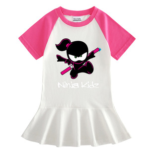 女童忍者小子Ninja kidz百褶连衣裙2023夏季宝宝纯棉拼色上衣裙子