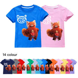 卡通动漫Turning Red青春变形记2D印花儿童T恤圆领纯棉短袖童上衣