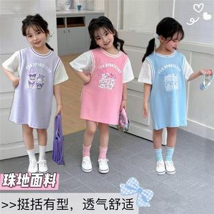 cinnamoroll篮球风运动裙连衣裙kuromi短袖T恤裙女童夏季假两件薄
