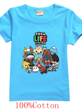 toca boca儿童T恤托卡生活世界卡通纯棉短袖宝宝可爱上衣夏季2023