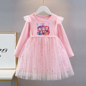 纯棉公主裙 2026春秋卡通小飞袖 POP猎魔女团女童长袖 蓬蓬裙纱裙