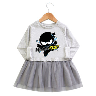 忍者小子女童春秋连衣裙网纱裙Ninja kidz洋气宝宝公主裙长袖纯棉