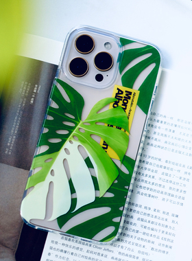 橘星高照 白锦龟背竹手机壳新款适用苹果iPhone16ProMax白龟透明全包软小众高级感热植周边