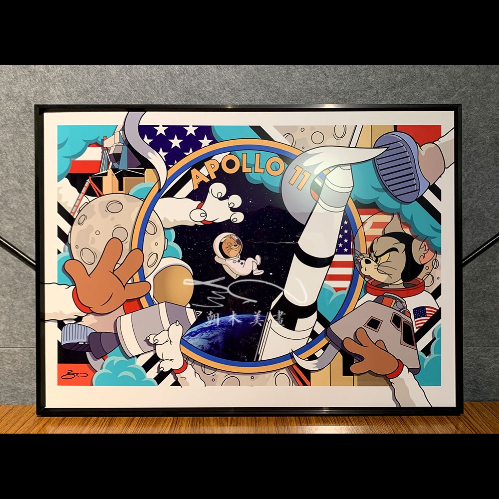 broos猫和老鼠阿波罗11号潮流卡通艺术装饰画客厅工作室版画