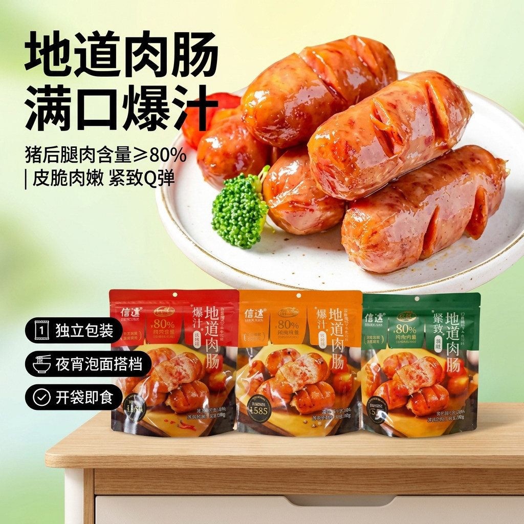 信达地道肉肠原味190g爆汁烤肠即食猪肉肠夜宵泡面搭档独立包装图片