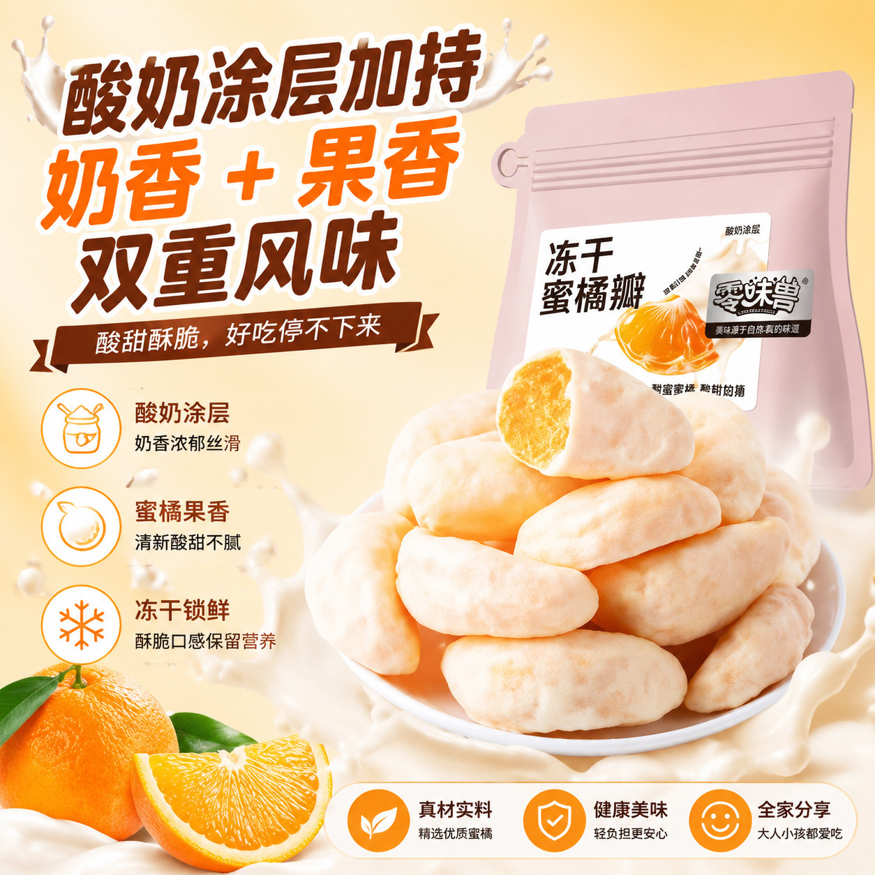 零味兽冻干蜜橘瓣酸奶涂层整瓣橘干果脯冻干橘子瓣蜜饯休闲零食