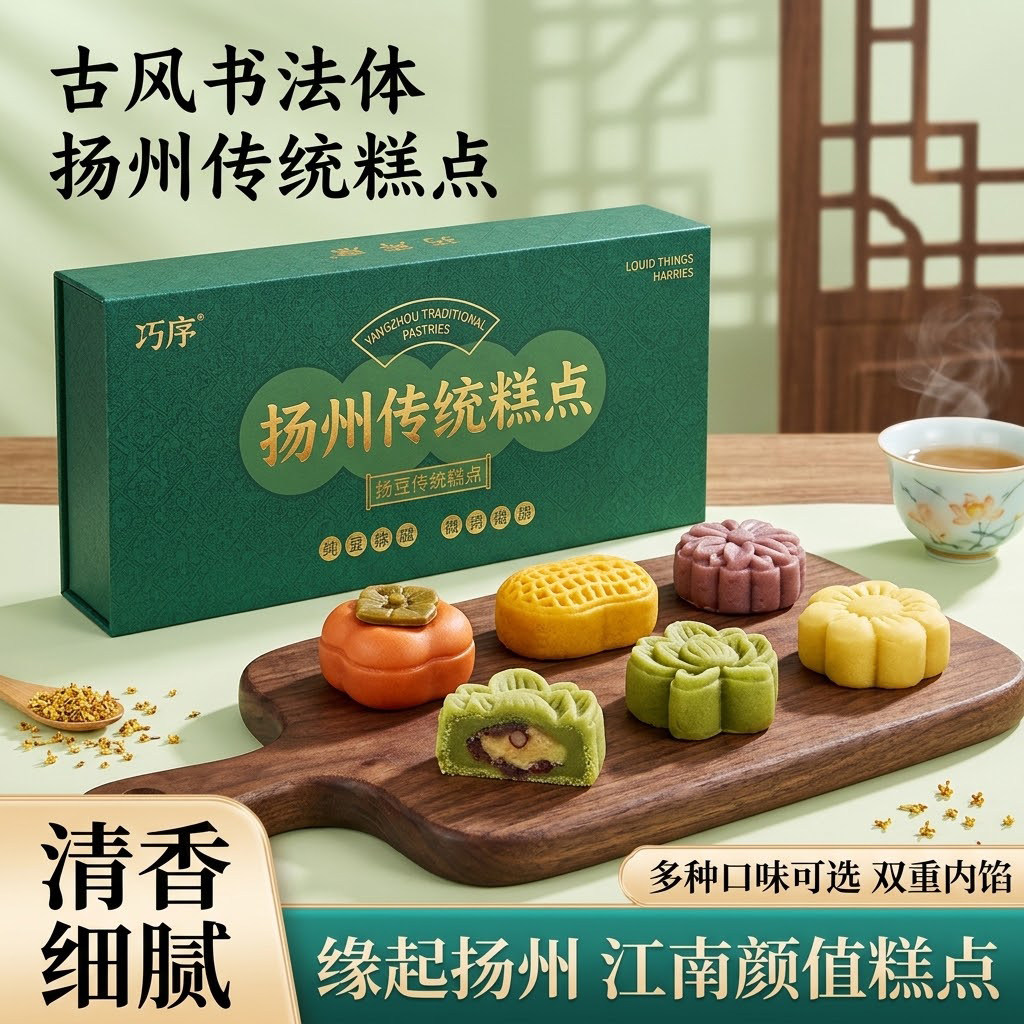 绿豆糕传统糕点礼盒装冰糕特产茶点心伴手礼送人桂花糕抹茶甜品