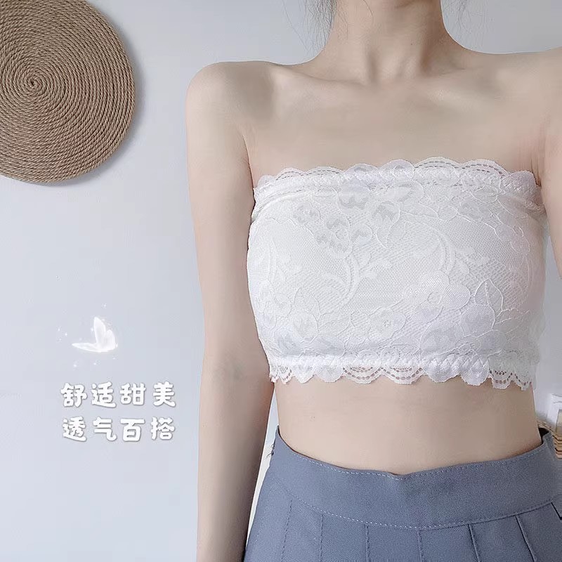 防走光抹胸少女无肩带蕾丝文胸学生防滑内衣打底衣无胸垫性感裹胸