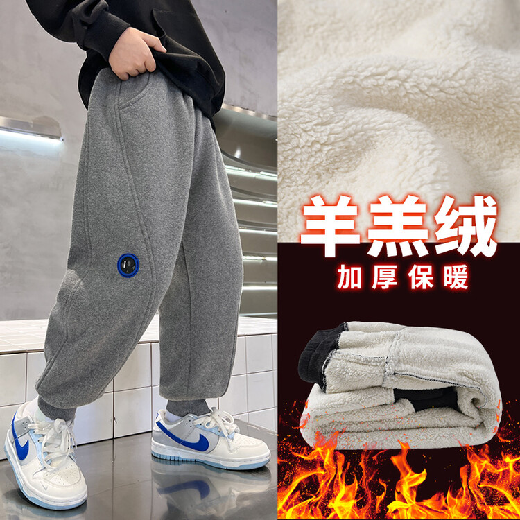 韩版男童冬裤运动裤卫裤加绒加厚保暖休闲裤冬季羊羔绒卫裤休闲裤