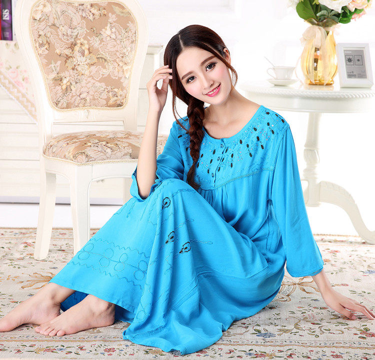 春夏秋季女士七分袖电脑刺绣古典优雅长款宽松公主睡裙睡衣中袖,女士内衣/男士内衣/家居服,睡裙,淘宝优惠券,粉丝福利购,淘宝优惠卷