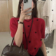 春季 套 上新圣诞红爱心装 泡泡袖 爆款 配袖 饰修身 针织衫 套头毛衣