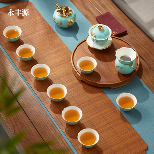 国瓷永丰源夫人瓷西湖蓝6/7/9/12/15头茶具中式套装盖碗茶壶