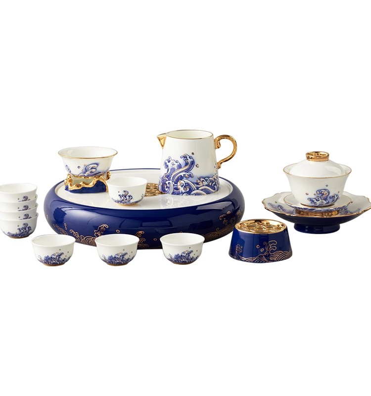 海上明珠18头潮式功夫茶具陶瓷茶杯带茶盘 高档礼品套装