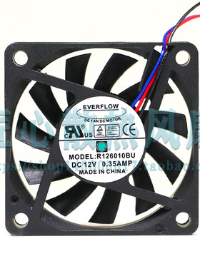 台湾EVERFLOW R126010BU 6010 6CM 12V 0.35A双滚珠 大风量 风扇