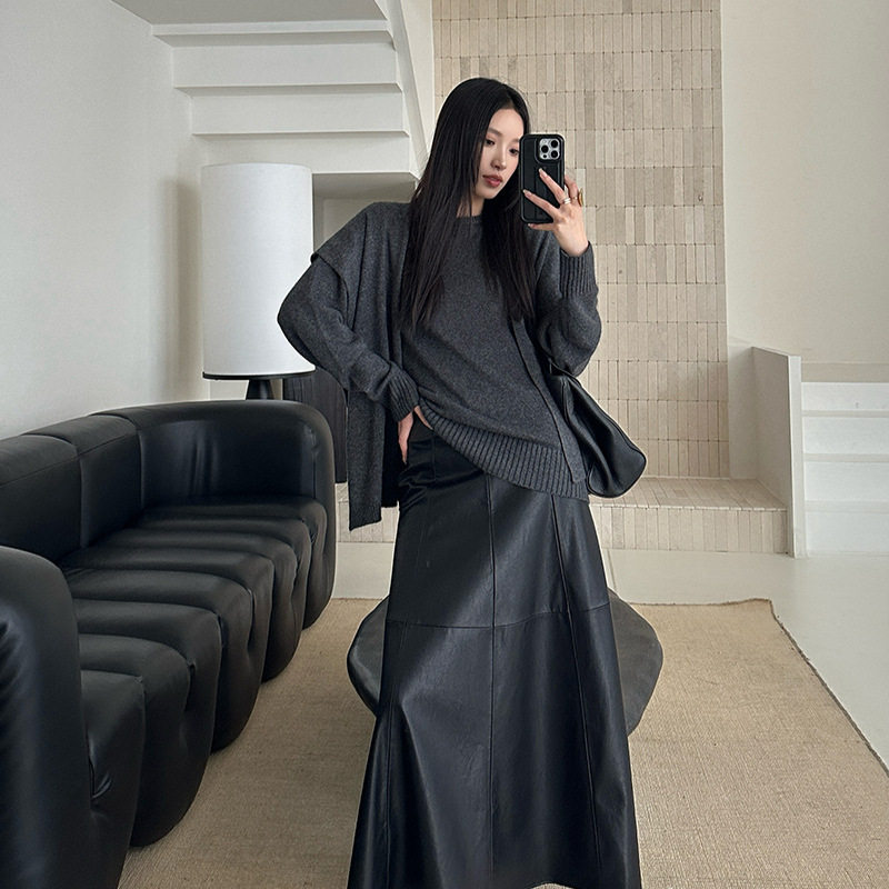 ELSISSI松弛感V领毛织针织衫女秋装新款女装慵懒风上衣披肩两件套