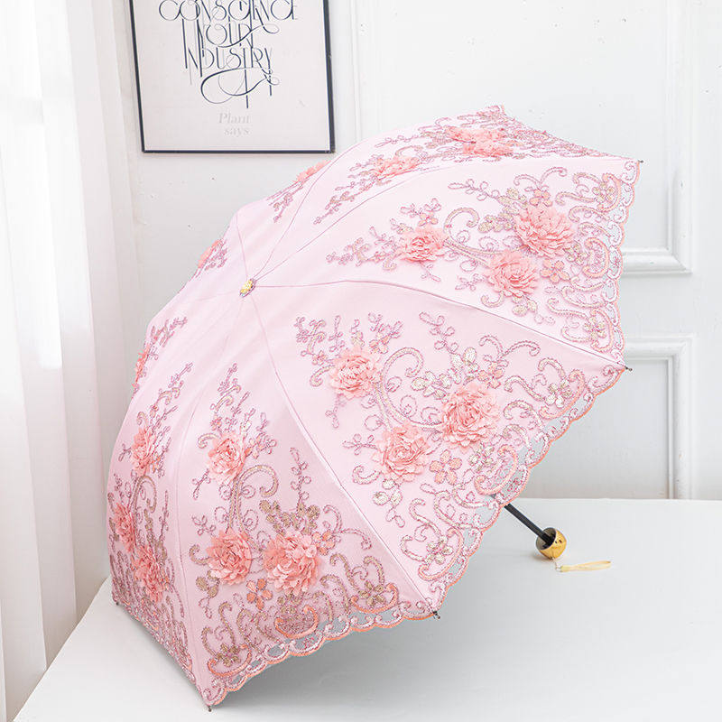 复古蕾丝重工刺绣双层黑胶防晒防紫外线晴雨两用遮阳公主太阳伞