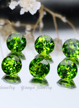 TH4天然透辉石裸石圆形彩色宝石18K金定制镶嵌耳钉吊坠戒指精品