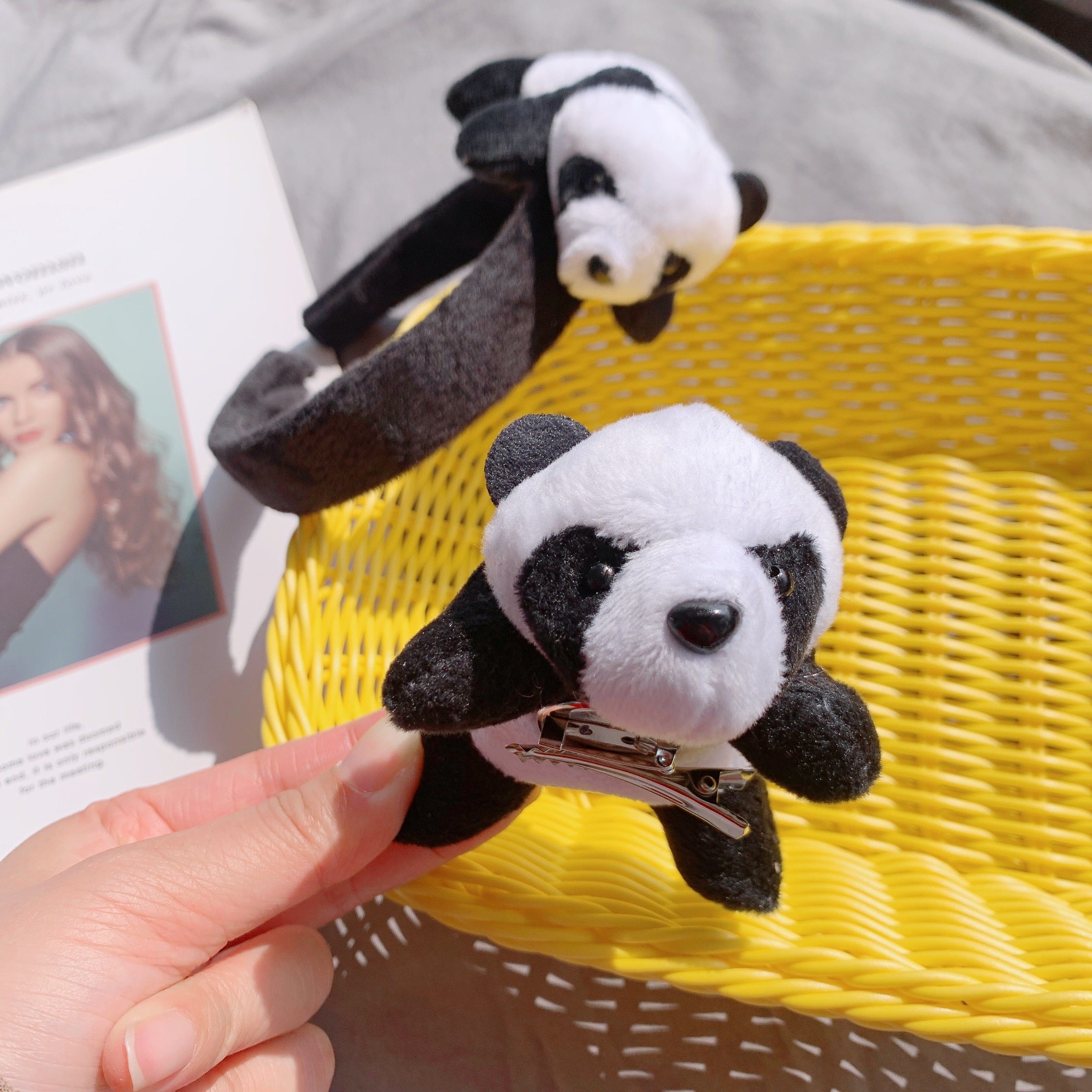 可爱卡通熊猫发箍趴趴熊公仔胸针发夹搞怪压发洗脸头箍有趣发饰