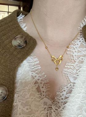 不掉色钛钢公主蝴蝶结项链