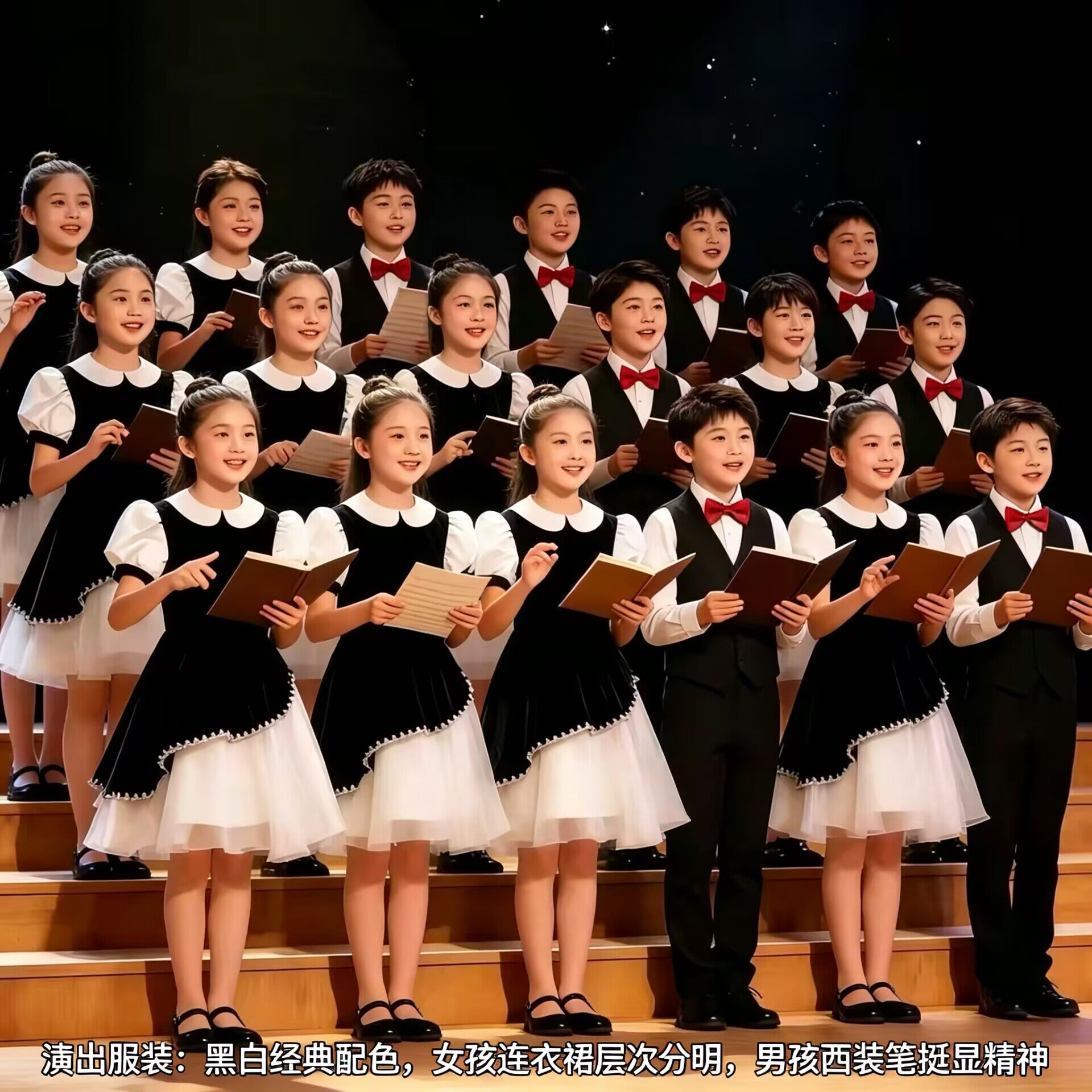 儿童经典黑白合唱演出服男女童爱国朗诵礼服中小学生舞台表演服装
