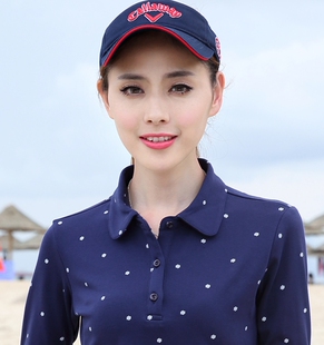 【新奇鼠 长袖】春秋有领t恤女条纹翻领polo衫纯色印花上衣