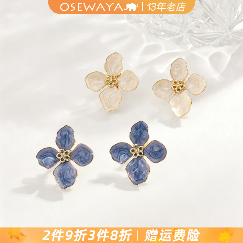 OSEWAYA无耳洞立体珠光花朵耳夹