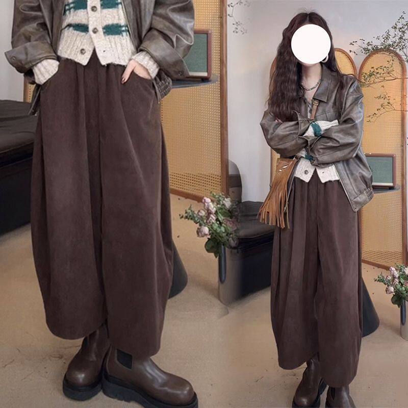 春秋美拉德复古灯芯绒女裤日系宽松阔腿裤高腰显瘦百搭灯笼休闲裤