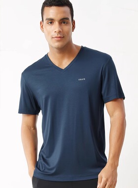 犇业9463男士莫代尔短袖T恤鸡心V领弹力打底衫薄款夏季