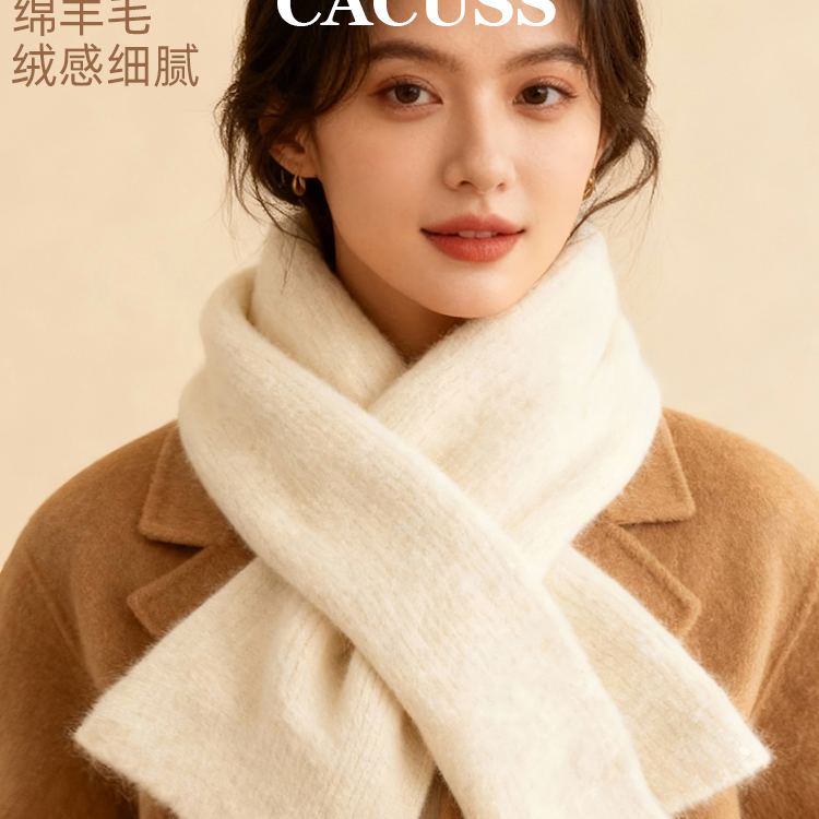 CACUSS绵羊毛围巾女冬季保暖围脖