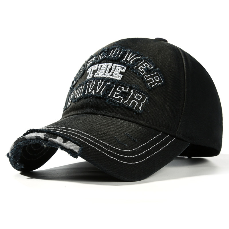 Cacuss秋冬贴布棒球帽女潮酷百搭水洗鸭舌帽做旧破洞复古休闲帽男