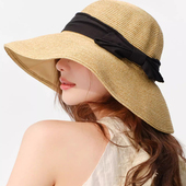 CACUSS草帽女夏沙滩大帽檐帽子防晒遮阳帽蝴蝶结渔夫帽户外太阳帽
