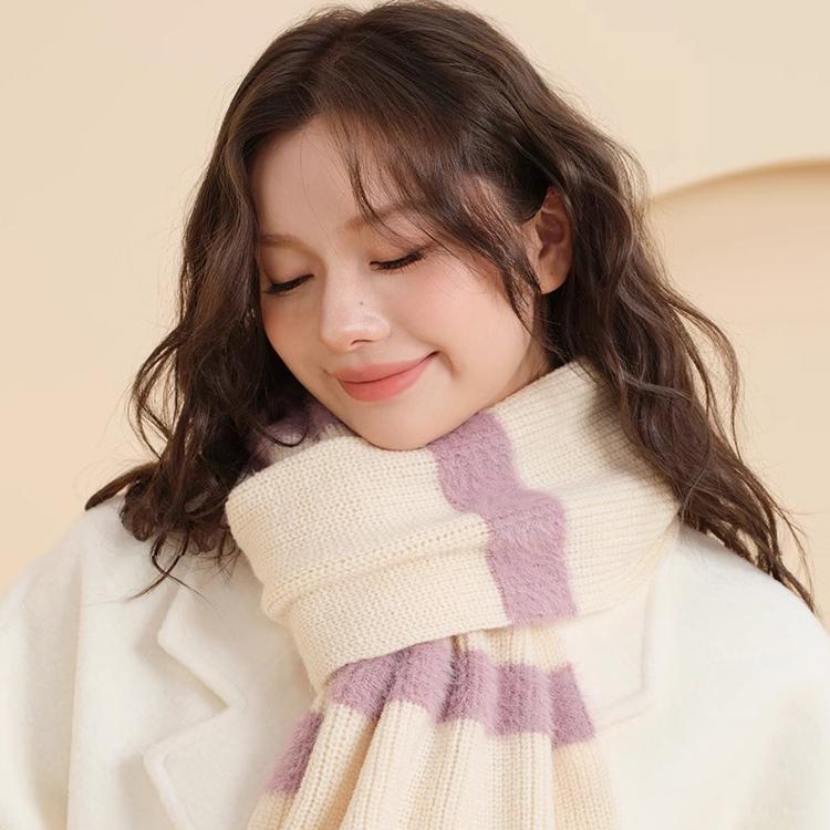 CACUSS秋冬拼接条纹休闲女士围巾