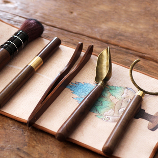 茶道六君子套装收纳桶茶刀茶刷茶筒茶匙茶铲茶针工具功夫茶道配件