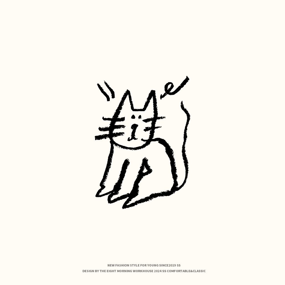 纯棉涂鸦猫咪印花短袖t恤男2025夏季圆领小众宽松半袖上衣女ins潮