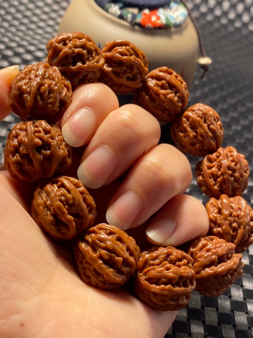 高端系列野生门头沟文玩小核桃手串单圈深纹京八棱蛤蟆头粗筋玉化