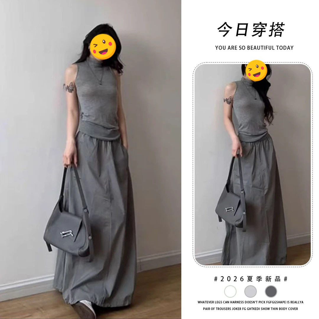 单件/2026夏季新款设计感修身无袖背心上衣搭配高腰半身长裙女装
