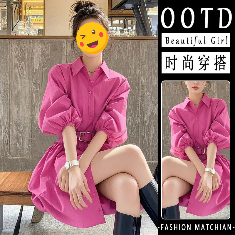 2025年春秋季新款韩版设计感洋气纯色连衣裙女时尚小众洋气裙子潮
